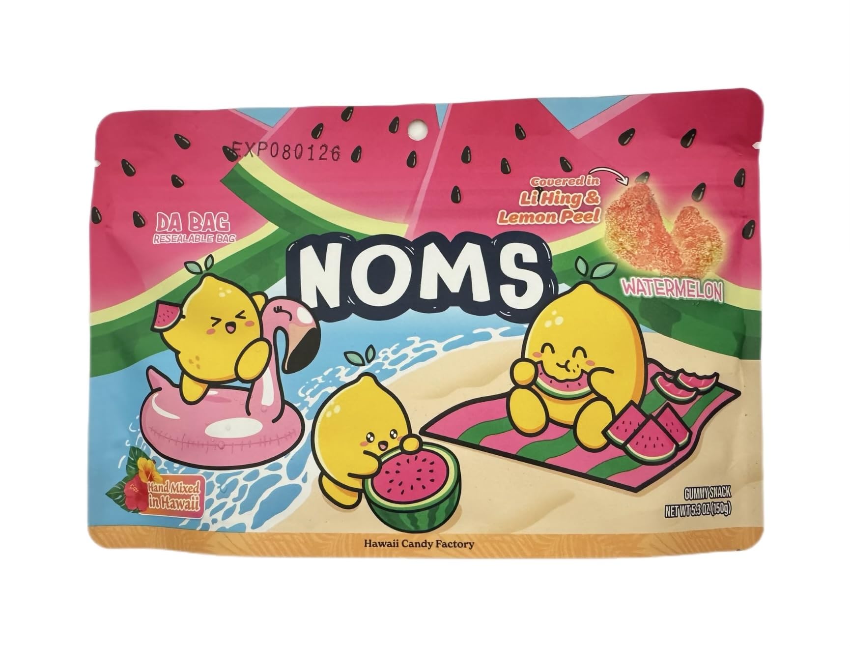 NOMS Watermelon Gummy Snack - Covered in Li Hing & Lemon Peel (5.3 oz)