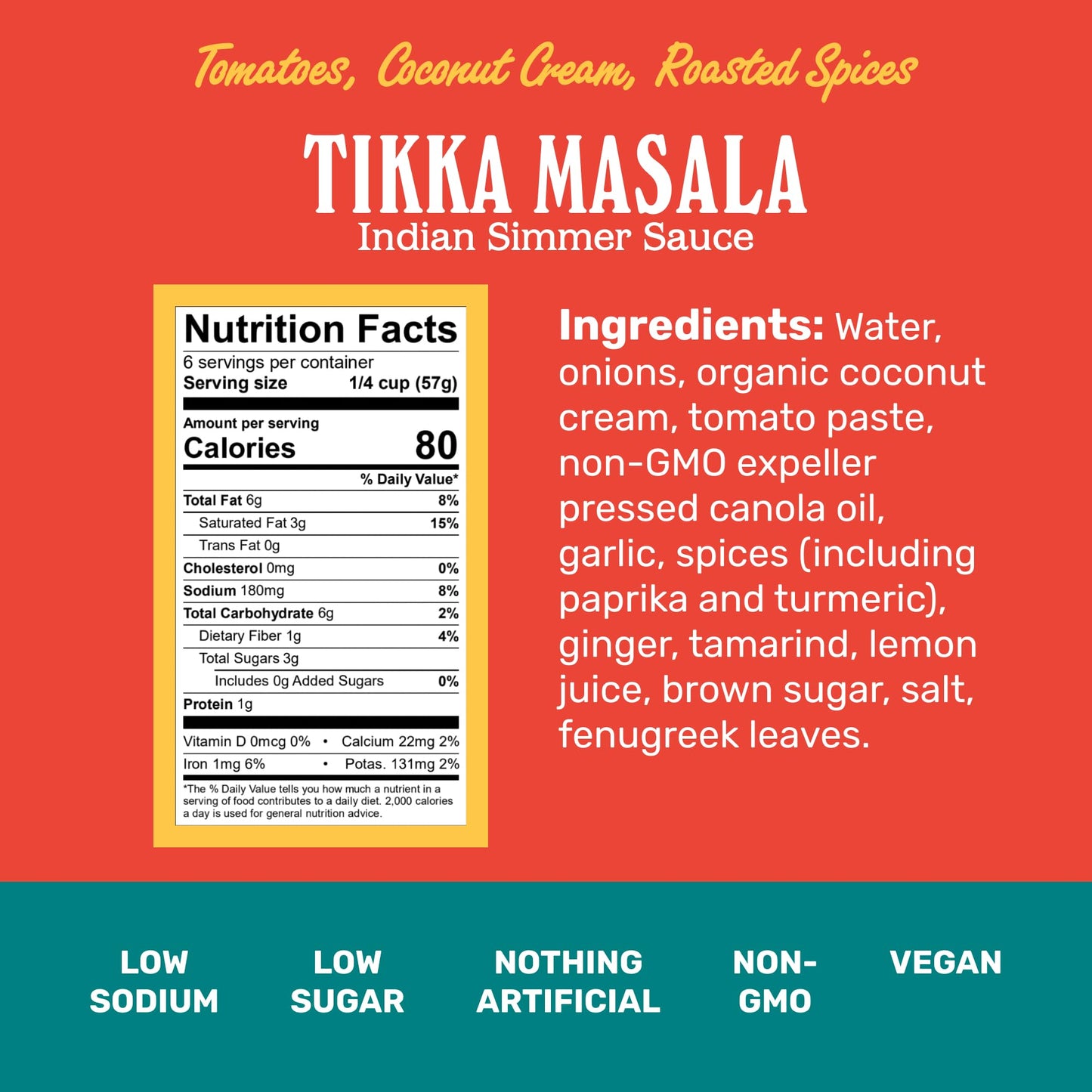 Brooklyn Delhi Tikka Masala - Indian Simmer Sauce - Tangy Tomatoes, Luscious Coconut Cream, Roasted Spices - 12oz - Mild Enough for a kid, Flavorful