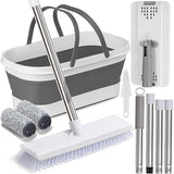 Flat Mop and Bucket Set with Heavy Duty Scrub Brush, 2 Washable Reusable Microfiber Pads, for Tile Hardwood, Wall Cleaning, Home Indoor or Outdoor