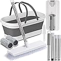 Flat Mop and Bucket Set with Heavy Duty Scrub Brush, 2 Washable Reusable Microfiber Pads, for Tile Hardwood, Wall Cleaning, Home Indoor or Outdoor