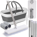 Flat Mop and Bucket Set with Heavy Duty Scrub Brush, 2 Washable Reusable Microfiber Pads, for Tile Hardwood, Wall Cleaning, Home Indoor or Outdoor