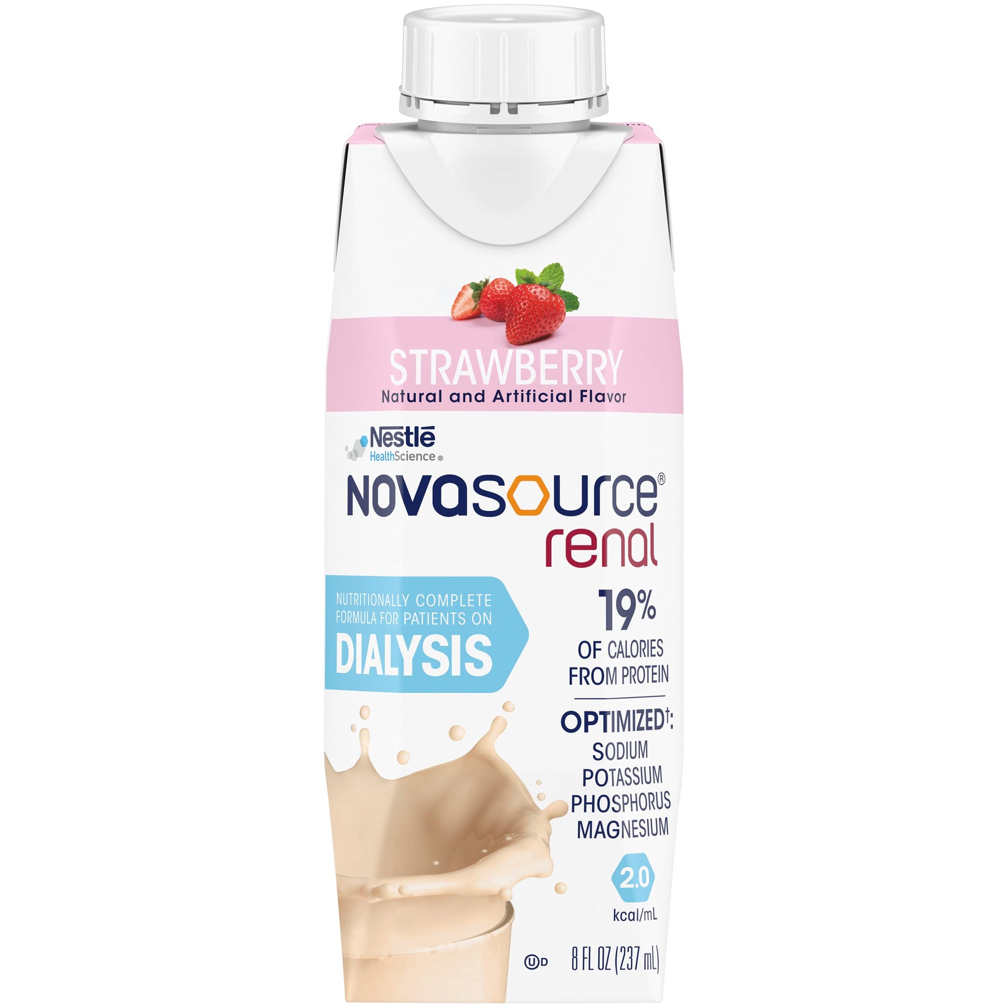 Nestle Novasource Renal Nutritionally Complete Formula Strawberry 8 oz Carton 24 Ct