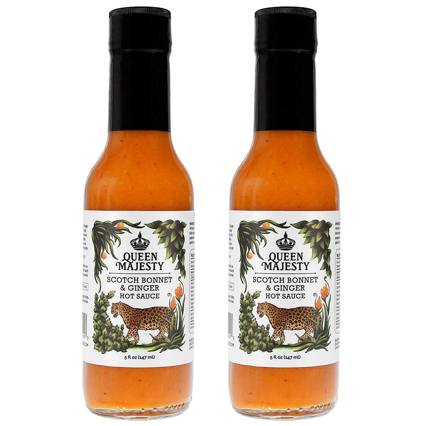 Queen Majesty Hot Sauce - Scotch Bonnet & Ginger Hot Sauce, 5 Fl Oz (2 Pack) - All Natural, Vegan, Gluten Free, Sugar Free, Made in the USA, Featured