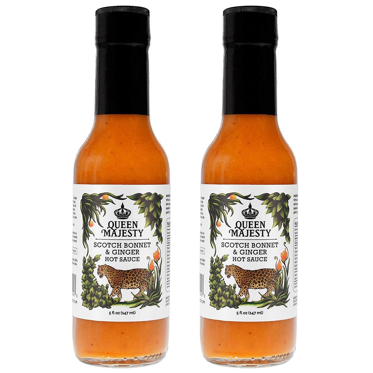 Queen Majesty Hot Sauce - Scotch Bonnet & Ginger Hot Sauce, 5 Fl Oz (2 Pack) - All Natural, Vegan, Gluten Free, Sugar Free, Made in the USA, Featured