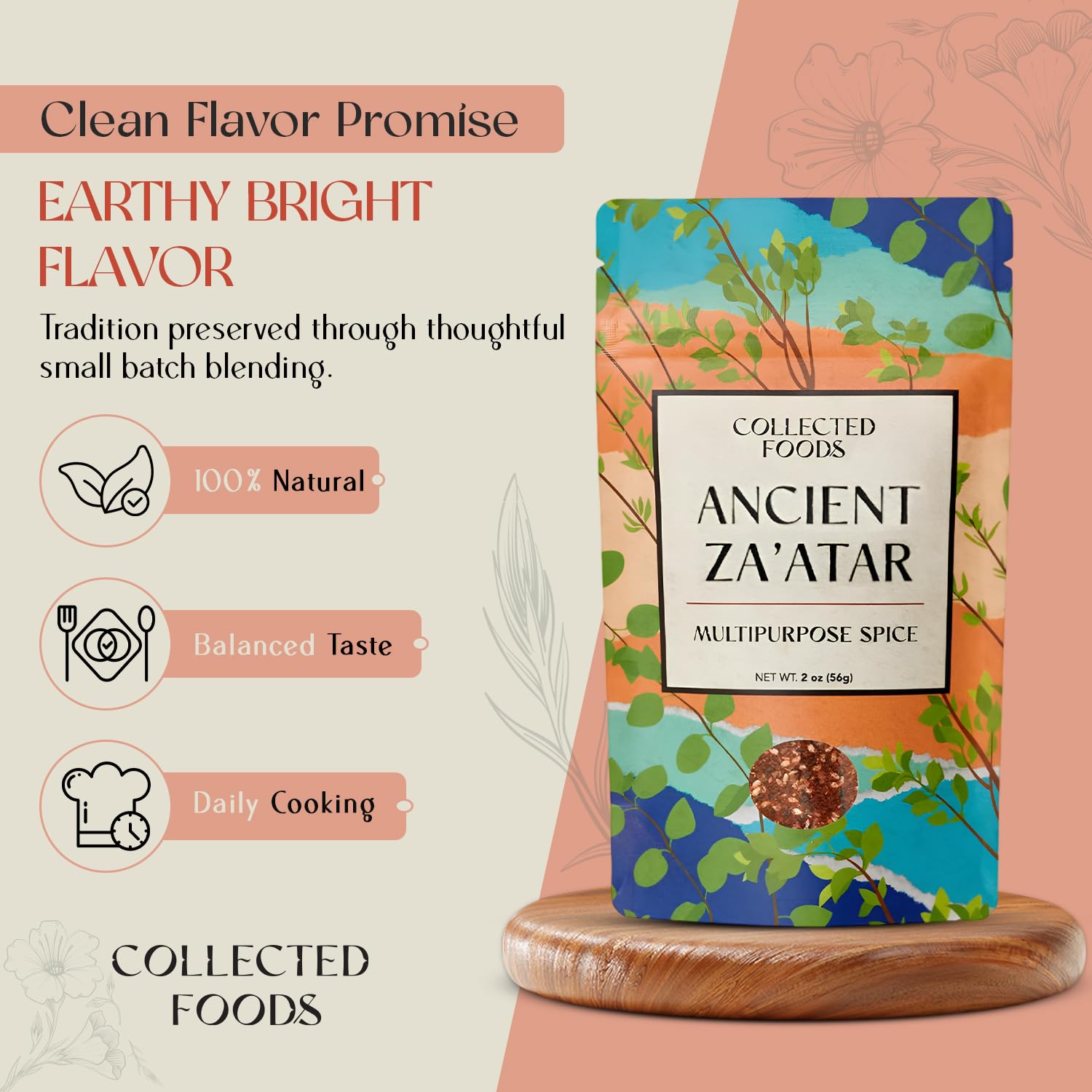 Collected Foods Premium Za’atar Spice Blend, NY Chef Crafted, Small-Batch Middle Eastern Seasoning with Sumac Spice, and Sesame Seeds, 2 oz, Vegan