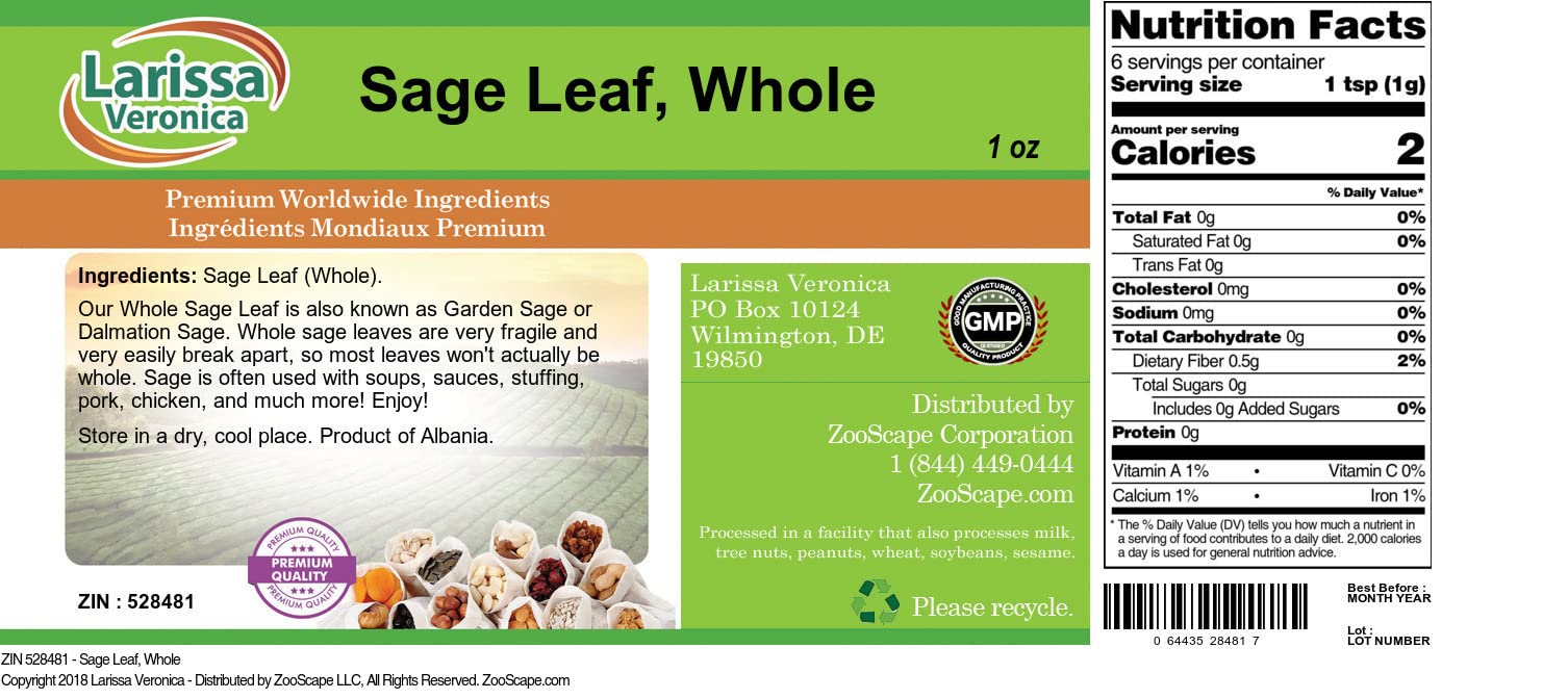 Sage Leaf, Whole (1 oz, ZIN: 528481)