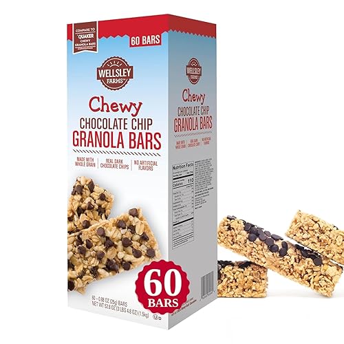 Wellsley Farms Chewy Chocolate Chip Granola Bars - No High-Fructose Corn Syrup - Vegetarian - Whole Grain Granola Bars - 110 Calories Per Bar