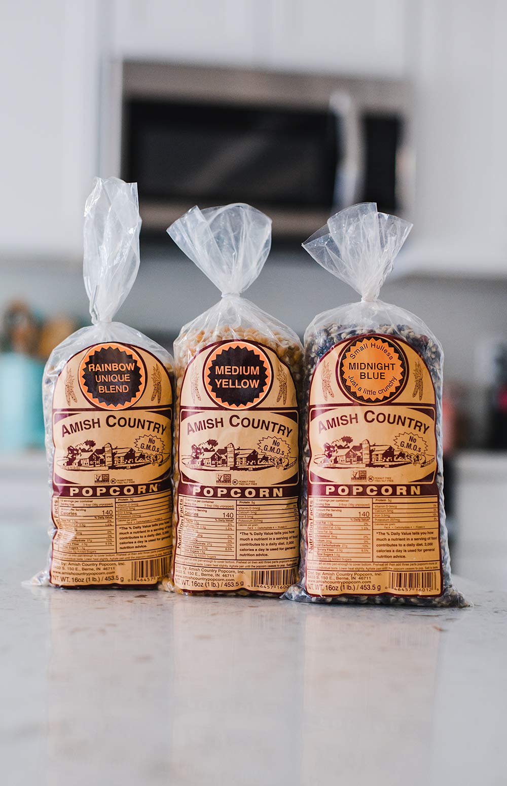 Amish Country Popcorn | 3-1 lb Bags | Variety Set | Midnight Blue, Rainbow, & Medium Yellow Popcorn Kernels | Old Fashioned, Non-GMO and Gluten Free