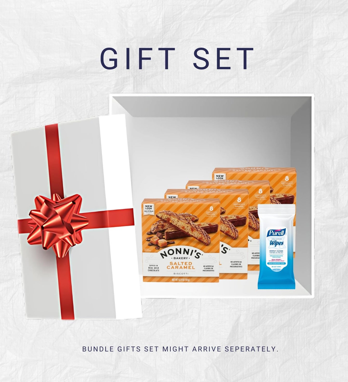 4x Nonnis Biscotti Salted Caramel 6.72 OZ Bundle with Hand Sanitizing Wipes - Crunchy Italian Biscotti with Caramel Flavor Plus Convenient Wipes