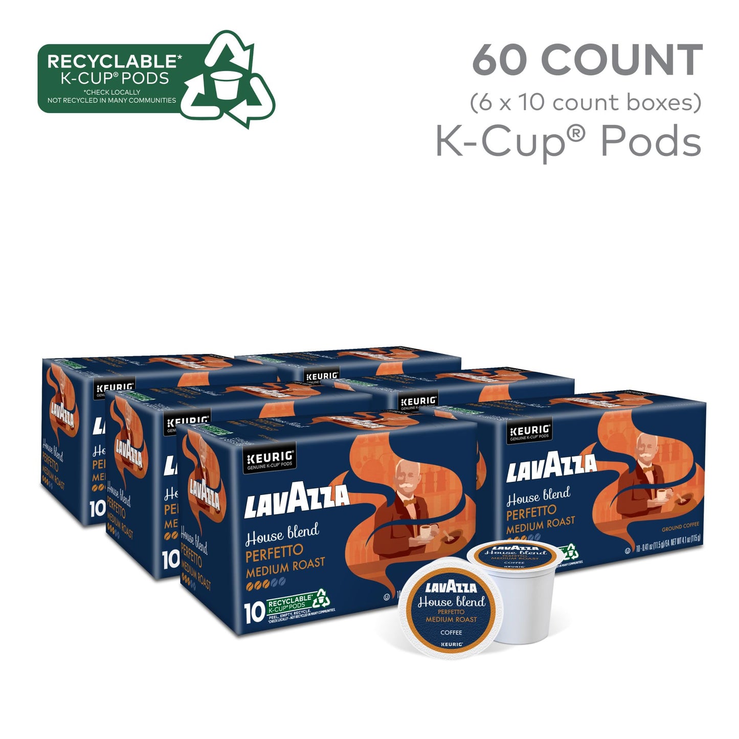 Lavazza House Blend Perfetto, Single-Serve Keurig K-Cup Pods, Medium Roast Coffee, 60-Count Box (6 Packs of 10)