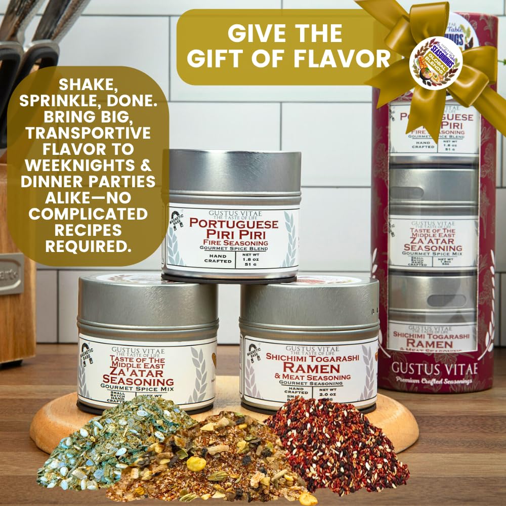 Global Blends: The Traveling Table Seasonings | Gift Packaged Set of 3 Spice Blends | All Natural, Non GMO | Gourmet Infused Spice & Herb Blends |