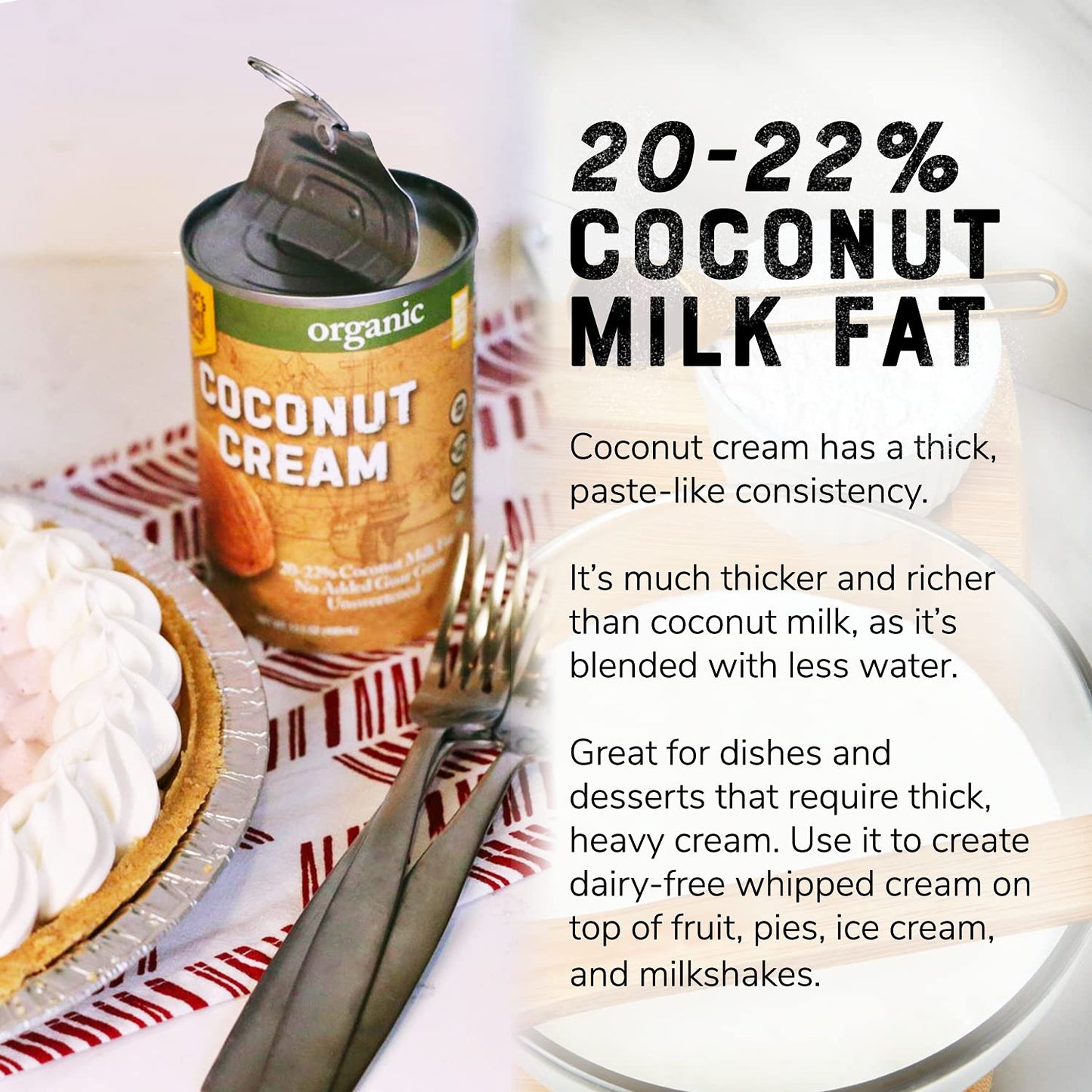 Organic Coconut Cream - NO GUAR GUM, Unsweetened, 20-22% Fat, 13.5 oz (12-Pack) | Nature’s Greatest Foods