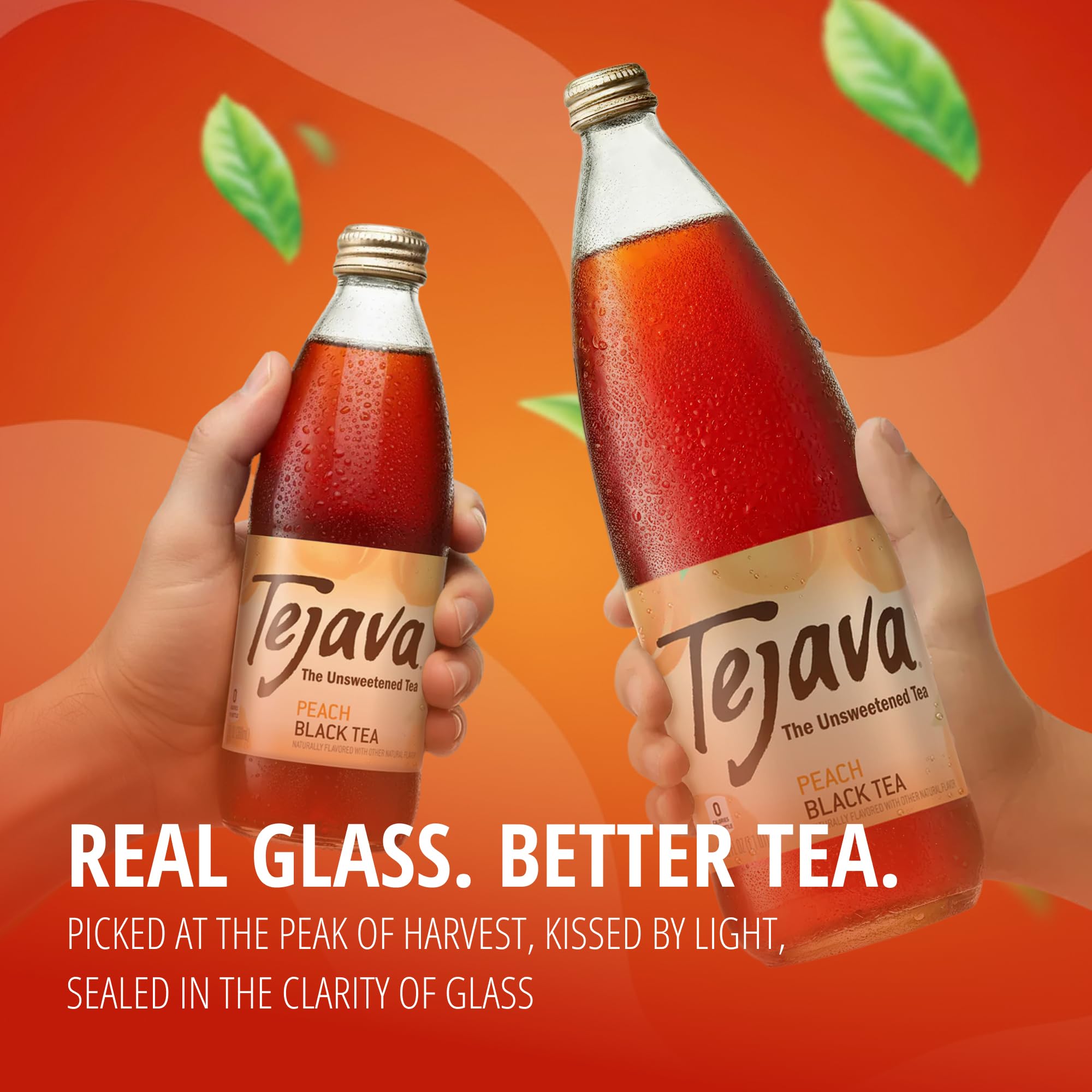 Tejava Peach Black Iced Tea, 4 Pack, 12oz Glass Bottles, Unsweetened, Non-GMO, Kosher, No Sugar or Sweeteners, No calories, No Preservatives, Brewed