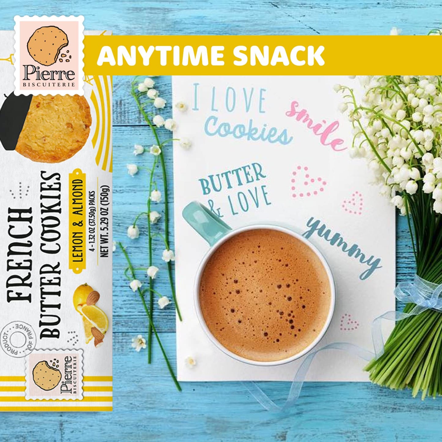 Pierre Biscuiterie French Butter Cookies with Lemon & Almond 5.29 Ounce Box (Pack of 1)