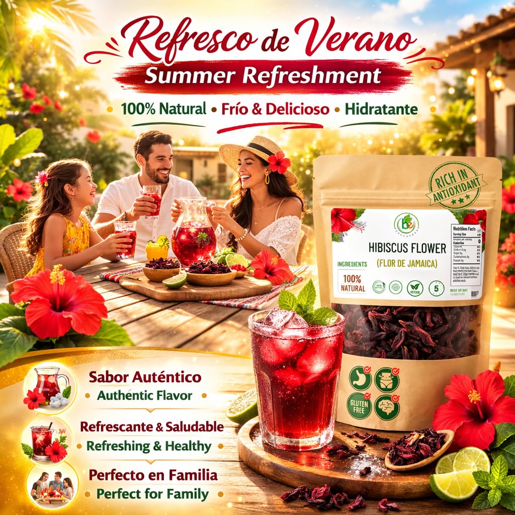 Jamaica Flor - 100% Natural Loose Leaf Hibiscus Tea - 16 oz (1 lb) - Dried Hibiscus Flower Petals - Caffeine-Free - Rich in Antioxidants - Vegan