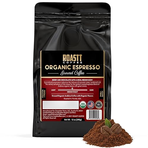 Organic Espresso Ground Coffee, Fine Grind Espresso Grounds Gourmet, Caffeinated Ground Espresso Coffee, Organic Espresso Blend with Sumatra French