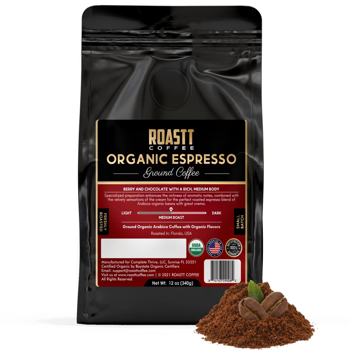 Organic Espresso Ground Coffee, Fine Grind Espresso Grounds Gourmet, Caffeinated Ground Espresso Coffee, Organic Espresso Blend with Sumatra French
