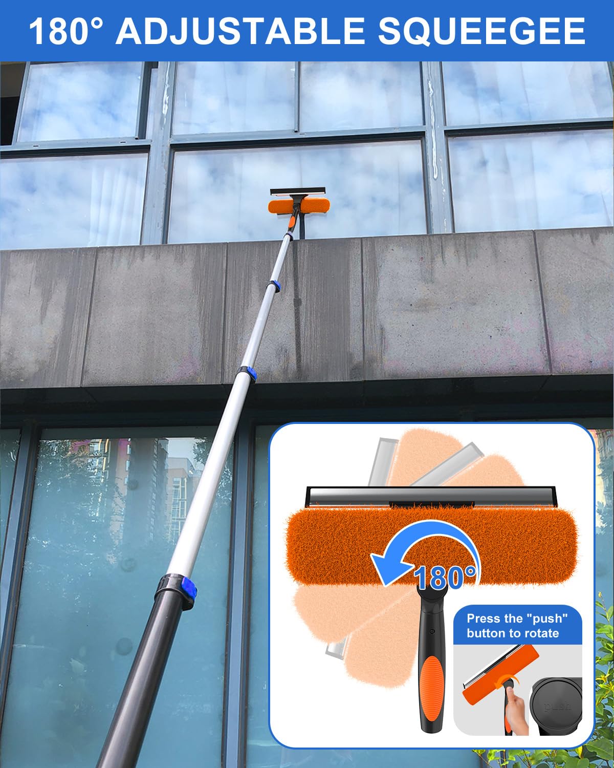 SKGPOLE 26 Foot High Reach Duster Kit with 5-20 ft Telescoping Extension Pole, High Ceiling Duster, Cobweb Duster, Window Squeegee, Feather Duster