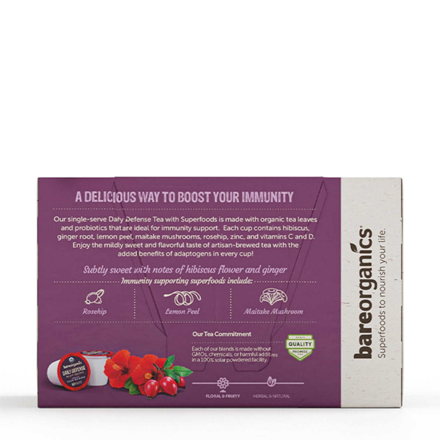 BareOrganics Daily Defence Tea - Organic Tea Pods for Keurig with Superfoods and Probiotics, Green Tea K Cups, 10ct single serve Cups
