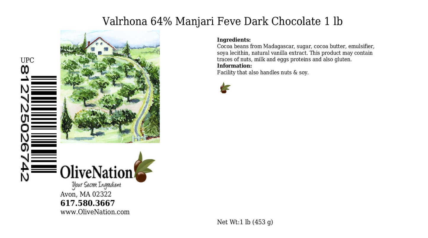 Valrhona 64% Manjari Dark Bitter Sweet Chocolate Feve from OliveNation - 1 pound