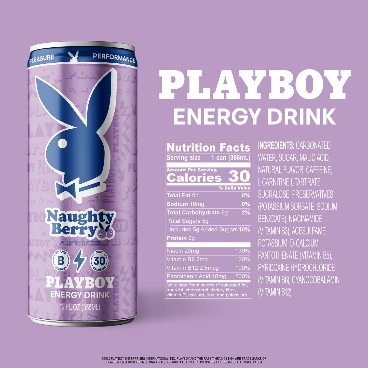 PLAYBOY Energy Drink - Naughty Berry (Wild Berry) - 12 Pack of 12oz Cans | Performance + Pleasure Energy | NextGen Lifestyle Drink