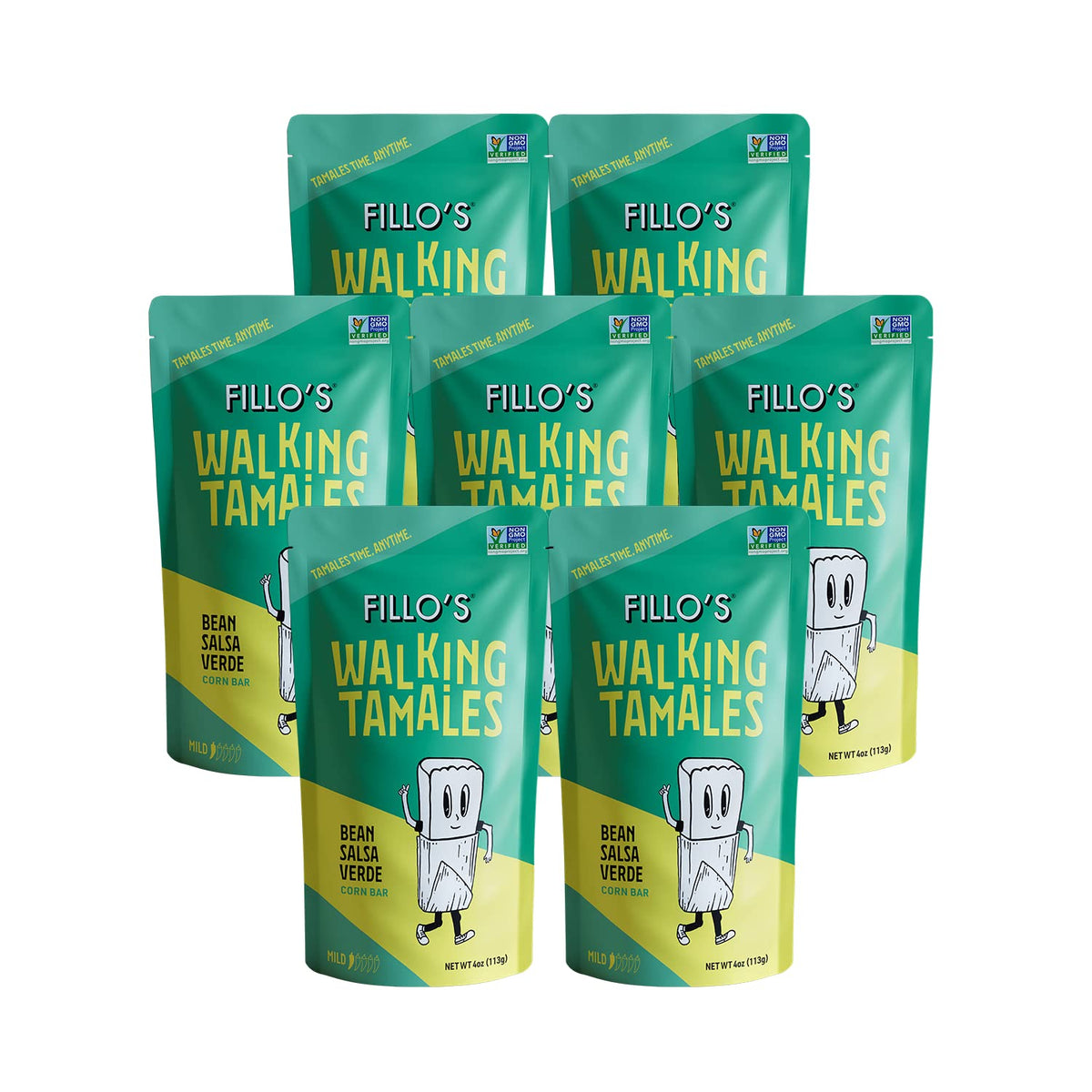 Fillo's Walking Tamales, Salsa Verde, Pk of 7, Ready-to-Eat, Delicious, Gluten-Free, Preservative-Free, No Added Sugar, Vegan Tamales, Microwavable