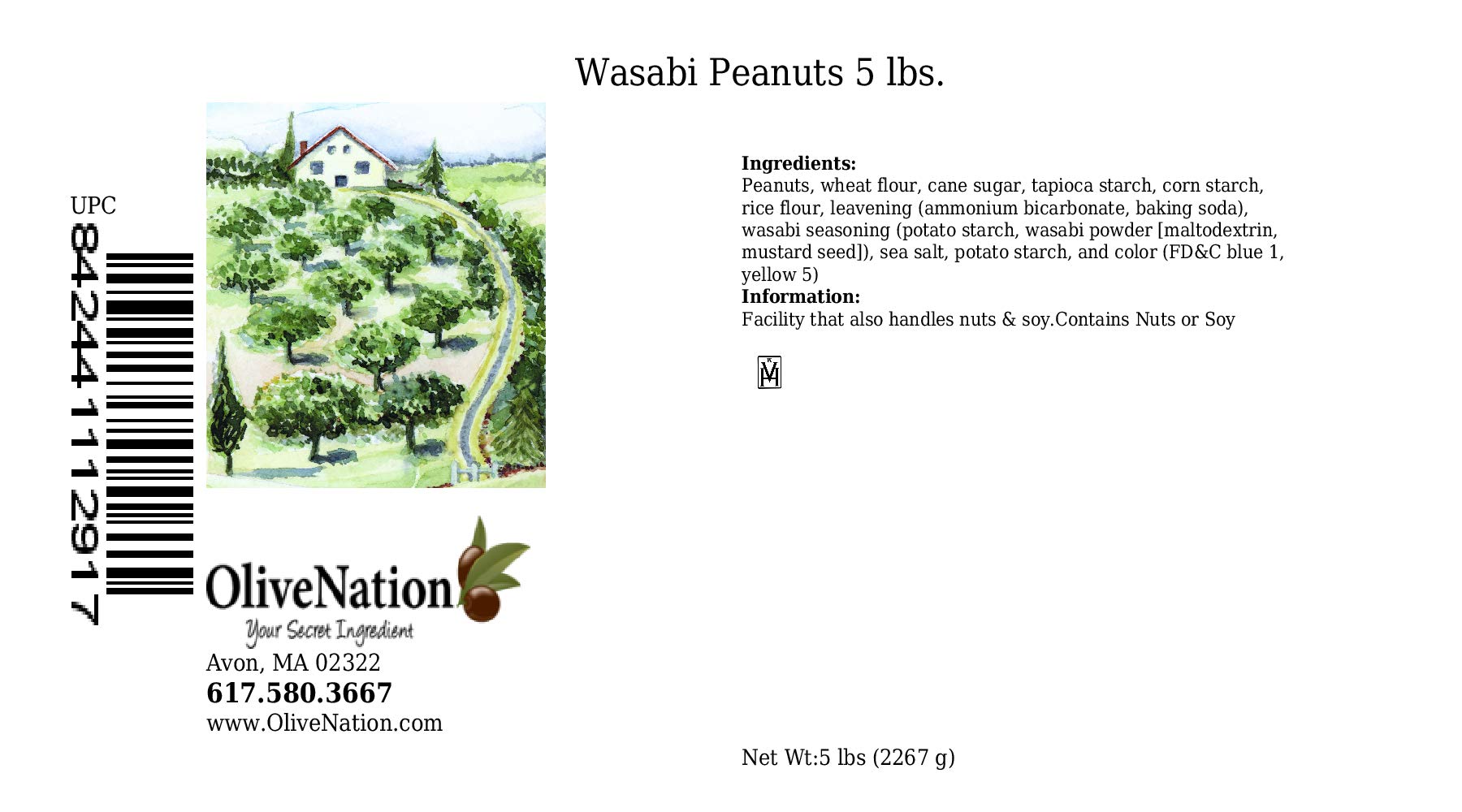 OliveNation Wasabi Coated Peanuts, Salty Crunchy Sweet and Spicy Snack, Non-GMO, Kosher, Vegan - 5 pounds
