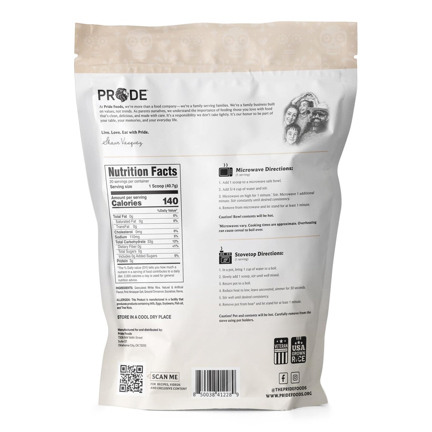 Pride Foods El Especial del TíoShaun Rice 'N Grinds Arroz Cremoso - Gluten-Free, Vegan-Friendly, Hot Rice Breakfast Cereal, Quick & Easy Hot Meal
