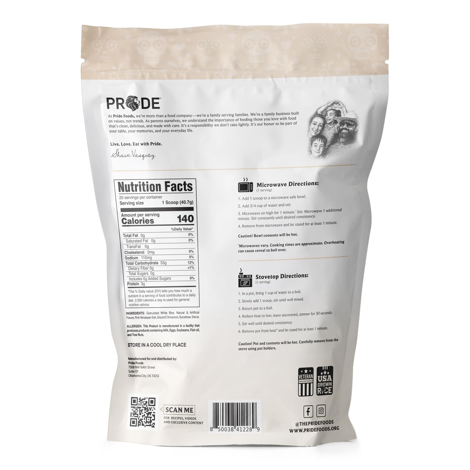 Pride Foods El Especial del TíoShaun Rice 'N Grinds Arroz Cremoso - Gluten-Free, Vegan-Friendly, Hot Rice Breakfast Cereal, Quick & Easy Hot Meal