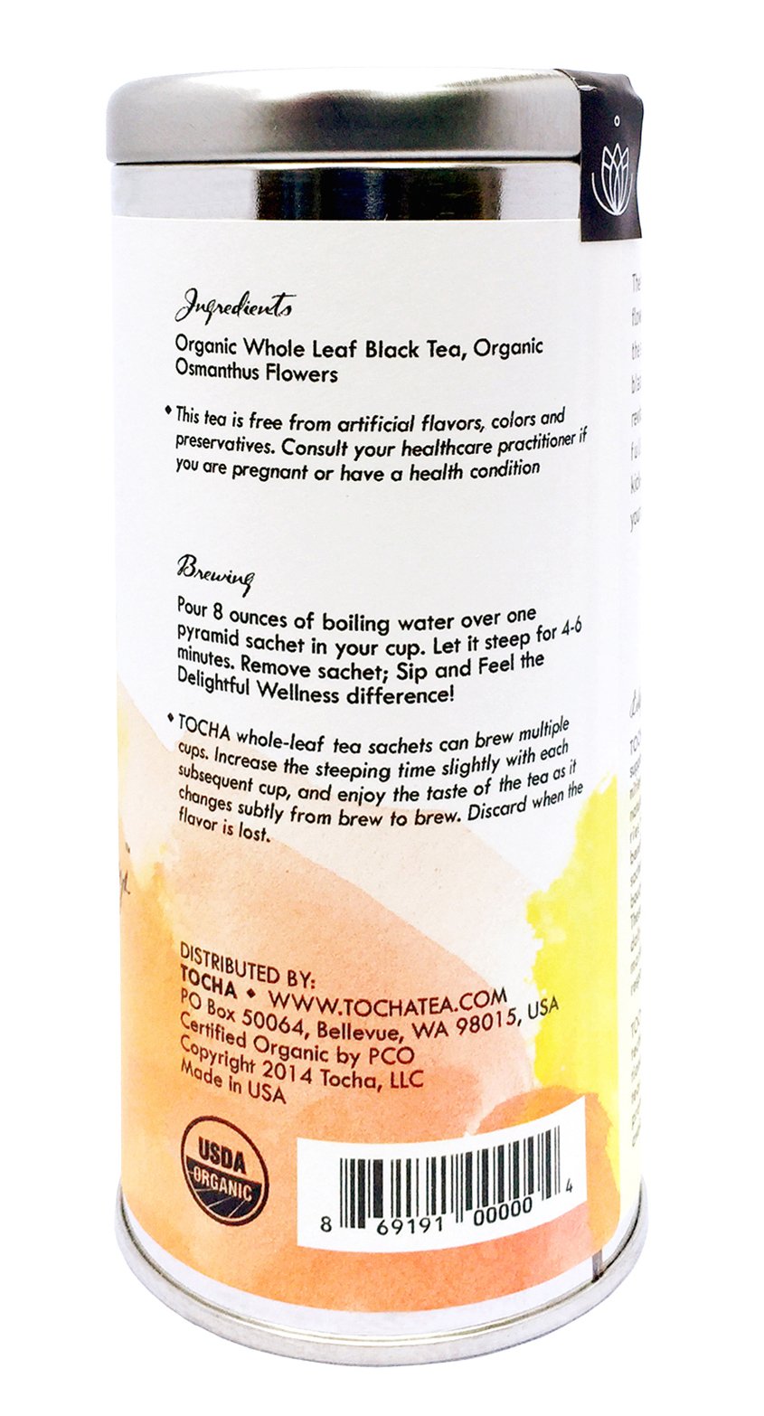 Tocha Organic Morning Pick-Me-Up Black Tea - Bold & Smooth Caffeine Boost | 15 Biodegradable Pyramid Bags | Floral Osmanthus Aroma, Non-GMO