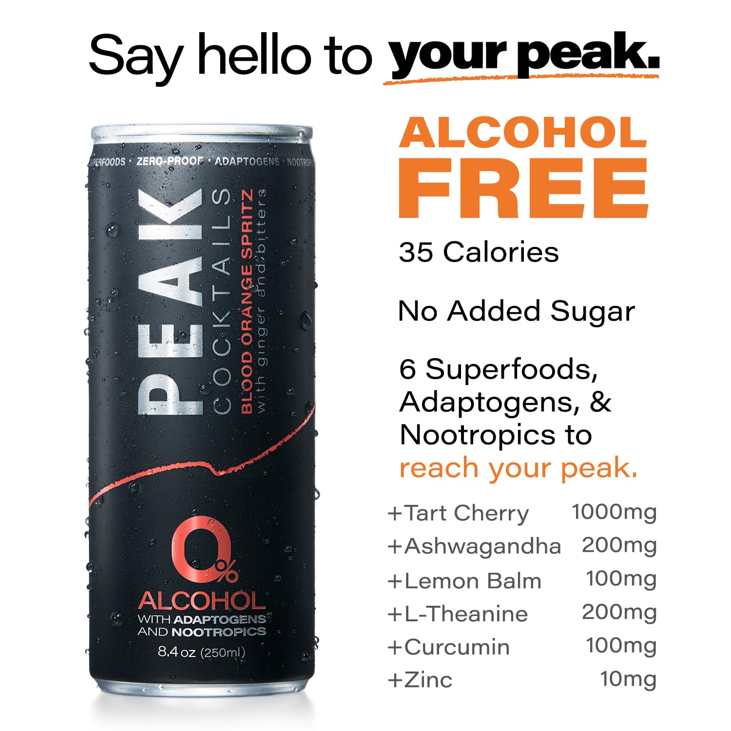 Peak Cocktails Non-Alcoholic Drinks | Alcohol-Free | Adaptogens, Nootropics, Superfoods for Recovery, Calm, Sleep | Ashwagandha, Tart Cherry