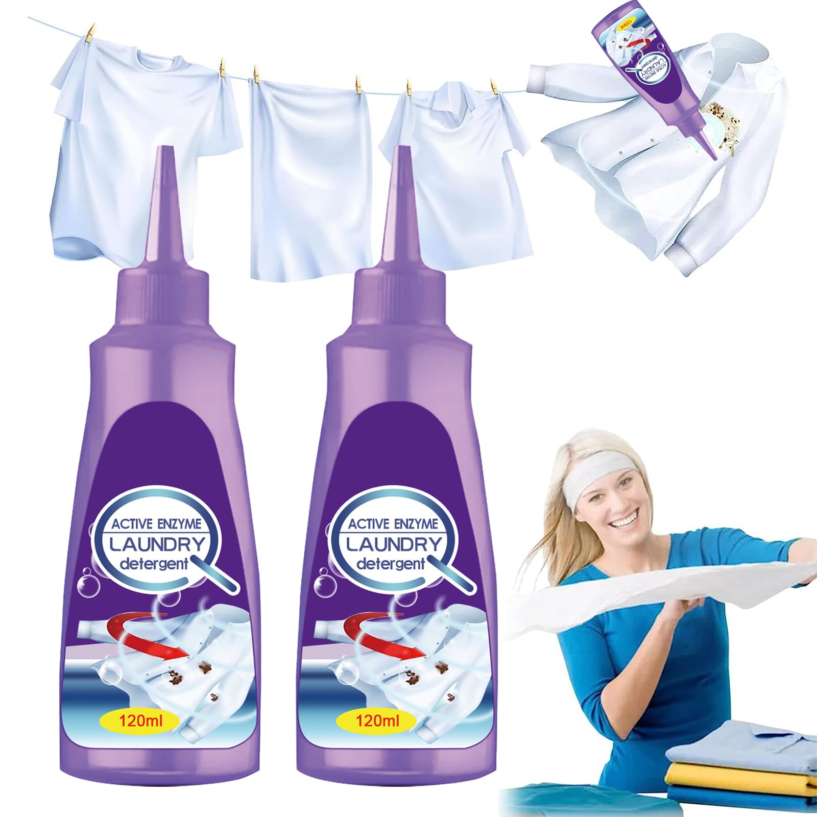 Active Enzyme Laundry Stain Remover - Garment Stubborn Stain Cleaner Oil Remover, Collar Stain Removal Spray (2Pcs)