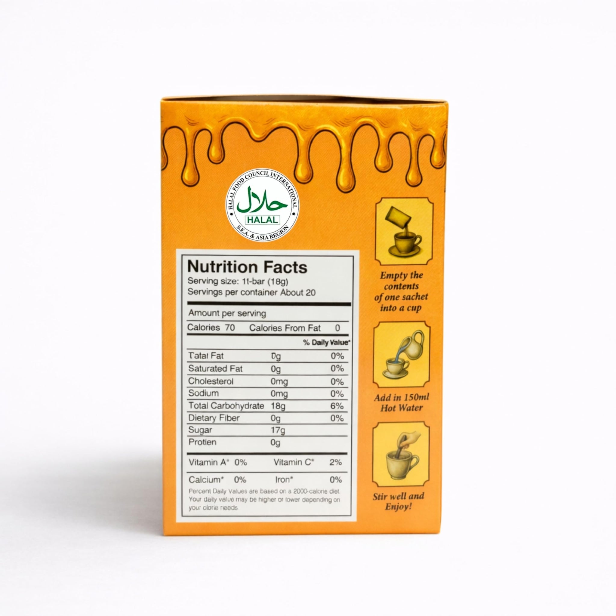 Premium Honey Ginger Instant Tea Crystals, Mango Flavor, 20 Sachets, Real Ginger, Real Honey, Pure Cane Sugar, Caffeine Free, Hot Or Cold Single Serve