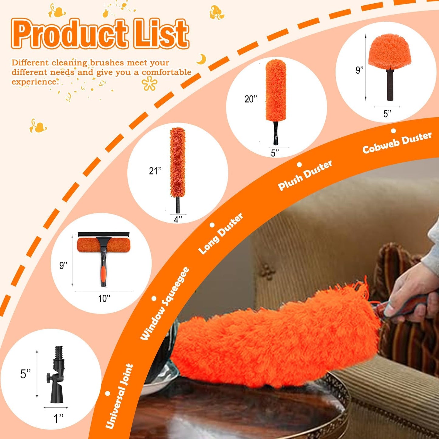 LAANPOLE 26FT High Reach Duster Cleaning Kit with Extension Pole, High Ceiling Fan Cleaner Duster Tool for Fan Blades, Window Washing Kit