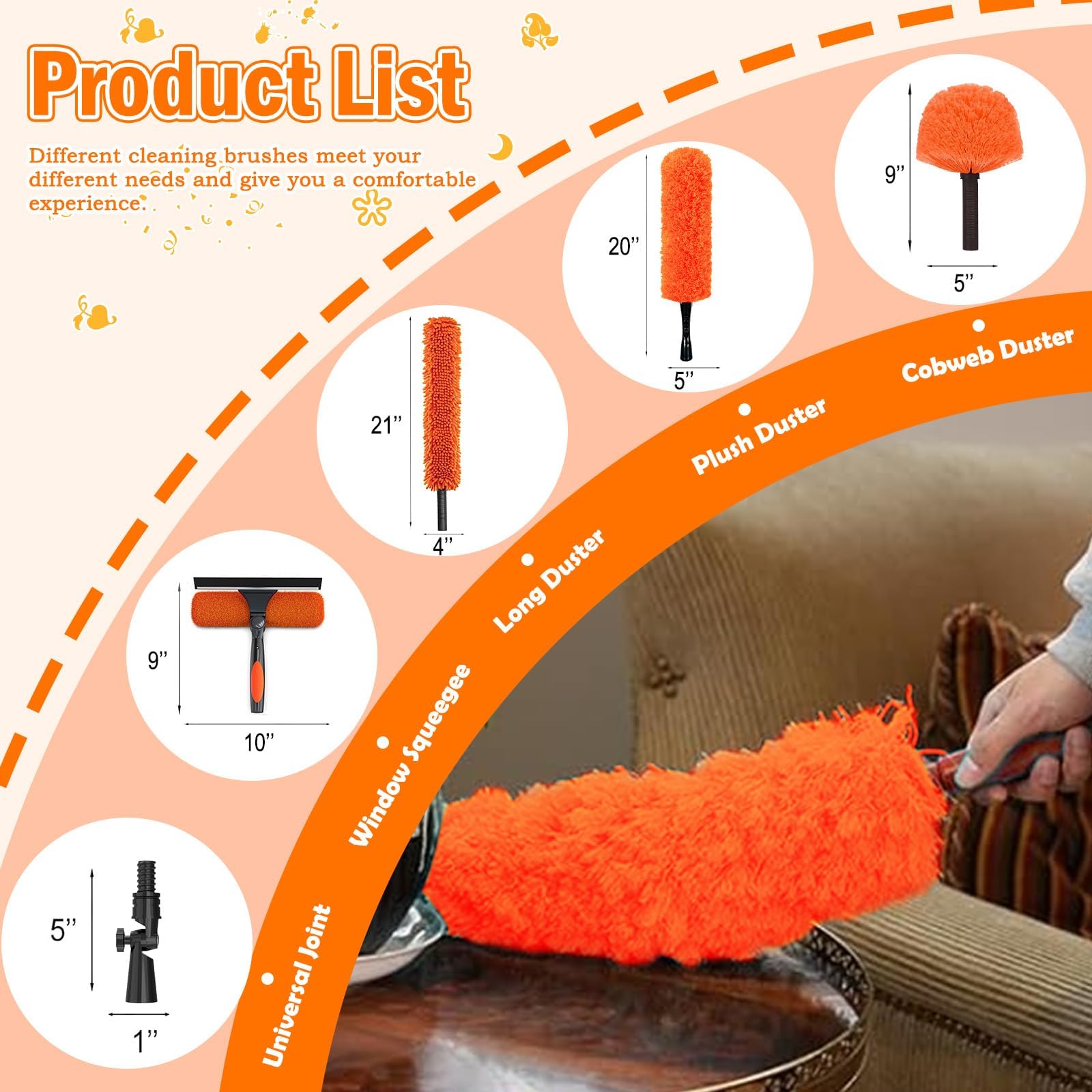 LAANPOLE 26FT High Reach Duster Cleaning Kit with Extension Pole, High Ceiling Fan Cleaner Duster Tool for Fan Blades, Window Washing Kit