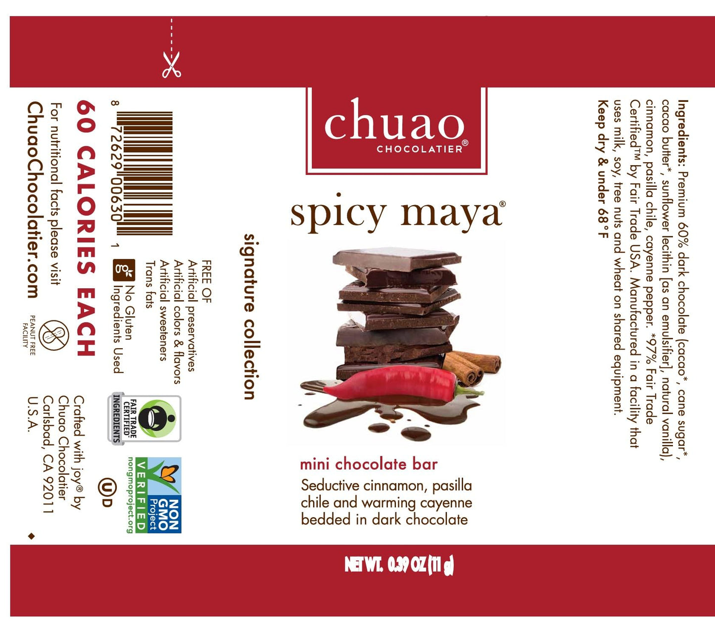 Chuao Chocolatier Spicy Maya Dark Chocolate Bars | Gourmet Cinnamon Cayenne Artisan No Preservatives | 24 Pack (0.39 oz each)