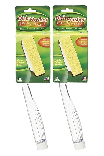 Arrow Dish Sponge w/Soap Dispenser Handle, 2pk - Fillable Dish Wand for Quick, Convenient Cleaning - Easy to Refill - Built-In Scrubber for Dishes