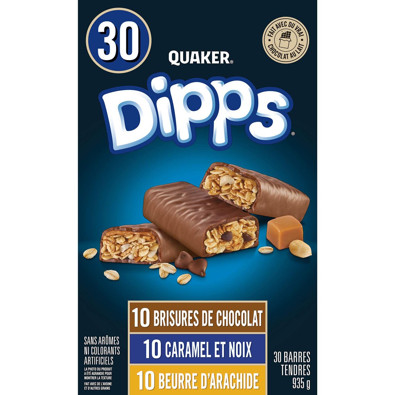 Dipps TRIPLE PLAY CLUB PACK Snack Bars, 30 Count, Chocolate, Caramel, Peanut Butter