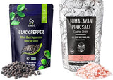 Soeos Whole Black Peppercorns 12oz + Himalayan Pink Salt 2lb, Salt and Pepper for Grinders, Black Peppercorn Refil, Pink Himalayan Sea Salt, 2 Piece