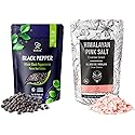 Soeos Whole Black Peppercorns 12oz + Himalayan Pink Salt 2lb, Salt and Pepper for Grinders, Black Peppercorn Refil, Pink Himalayan Sea Salt, 2 Piece
