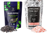 Soeos Whole Black Peppercorns 12oz + Himalayan Pink Salt 2lb, Salt and Pepper for Grinders, Black Peppercorn Refil, Pink Himalayan Sea Salt, 2 Piece