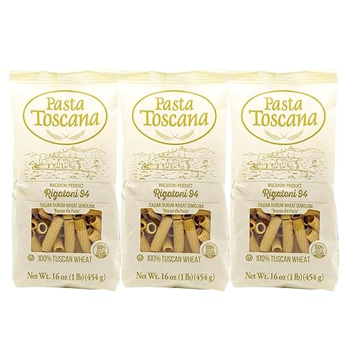 Pasta Toscana | Bronze Die Pasta | Italian Durum Wheat Semolina | Bronze die Pasta, 16 oz (Pack of 3, Rigatoni)