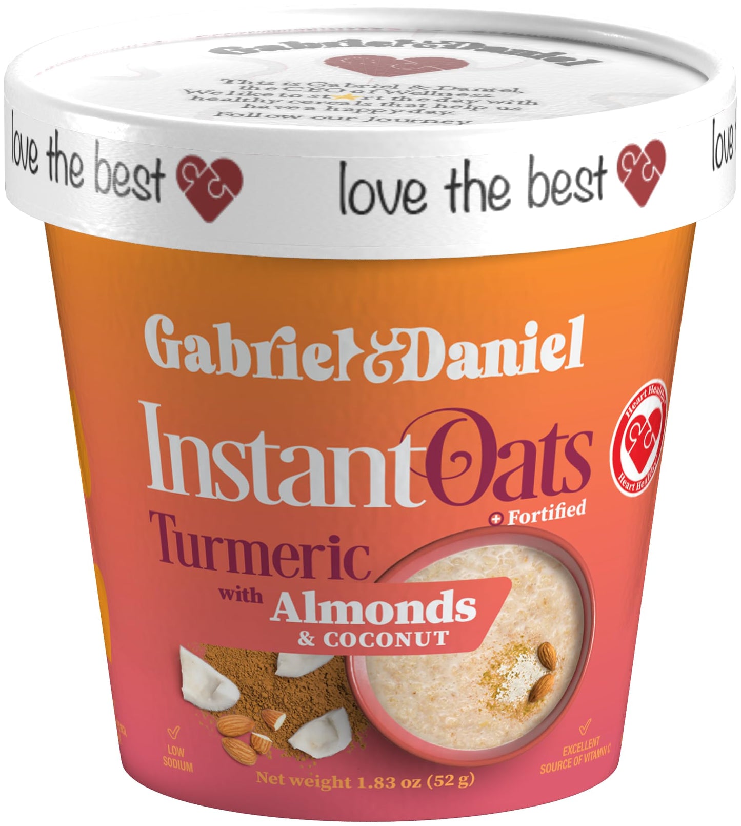 Gabriel & Daniel Instant Oatmeal with Turmeric, Almonds & Coconut - Non-GMO, Pure and Organic Gluten Free Oats - High Fiber & Protein for a Nourishing