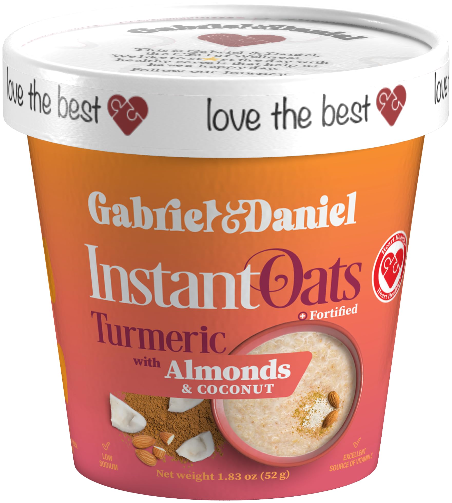 Gabriel & Daniel Instant Oatmeal with Turmeric, Almonds & Coconut - Non-GMO, Pure and Organic Gluten Free Oats - High Fiber & Protein for a Nourishing