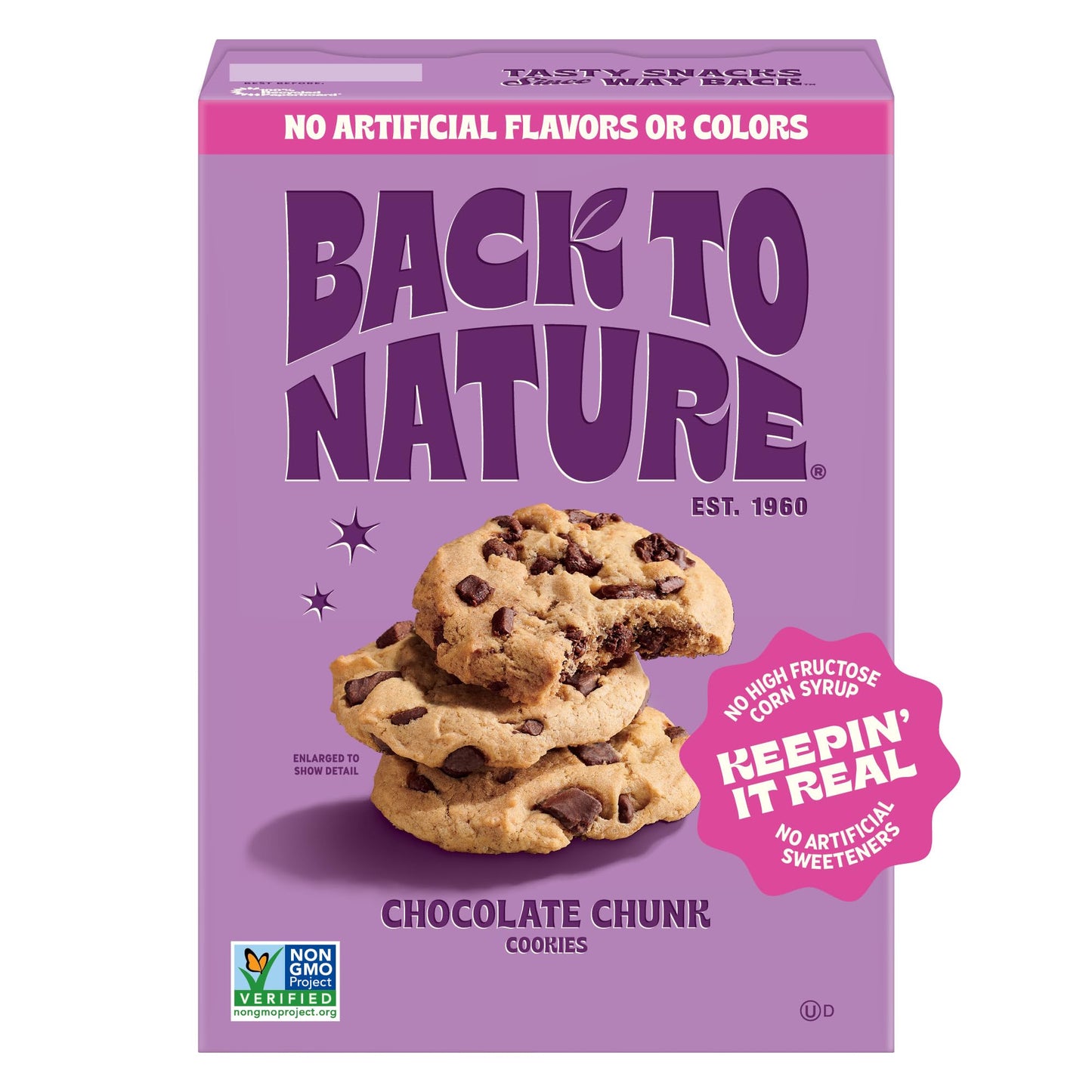 Back to Nature Chocolate Chunk Cookies, Plant-Based, Non-GMO, Made with Wheat Flour, Snack Happy, 7.5 oz Box
