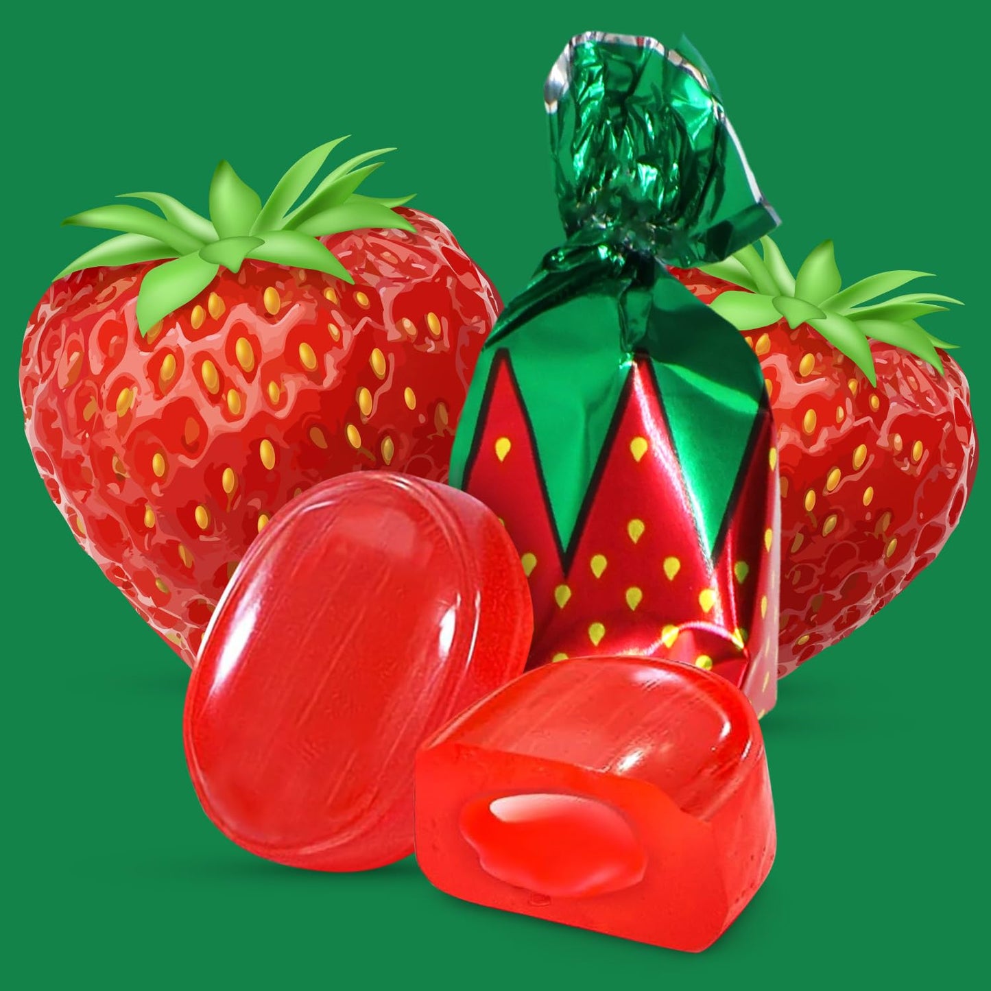 Strawberry Filled Hard Candy Bon Bons 2 lbs Bulk Pack - Individually Wrapped Christmas Fruit-Filled Candy, Classic Strawberry Hard Candy for Holiday