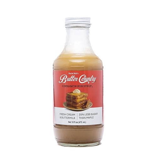 Uncle Bob's Butter Country Rich & Creamy Cinnamon Bun Flavored Buttermilk Syrup for Pancakes, Waffles, French Toast, & More, No Corn Syrup, Gluten