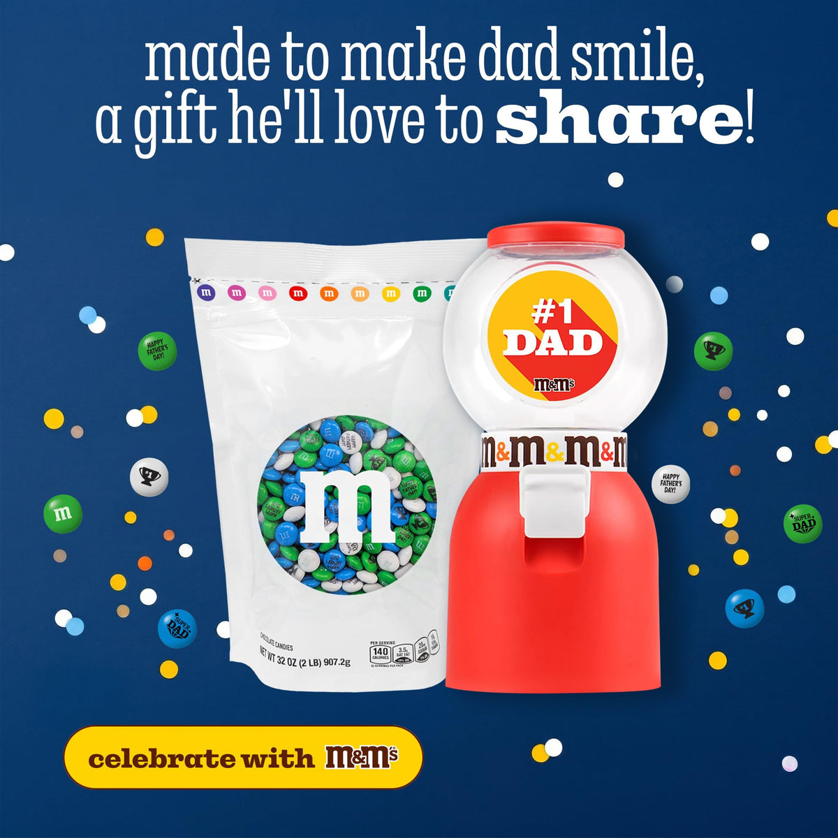 M&M'S Father's Day Milk Chocolate Candy Dispenser with 2 lb Chocolate Bag