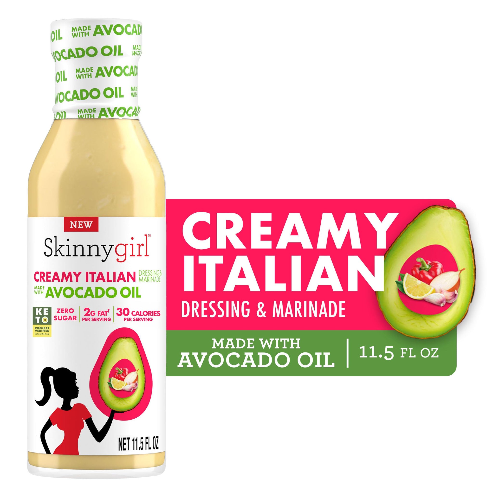 Skinnygirl Sugar Free Gluten Free Avocado Oil Salad Dressing, Creamy Italian, 11.5 Ounce