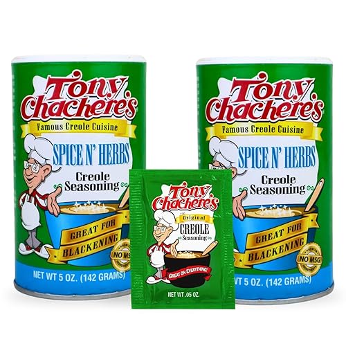 Tony Chachere's Creole and Cajun Seasoning Canisters (2 Pack + Packet) (2 Pack, Spice N' Herbs)